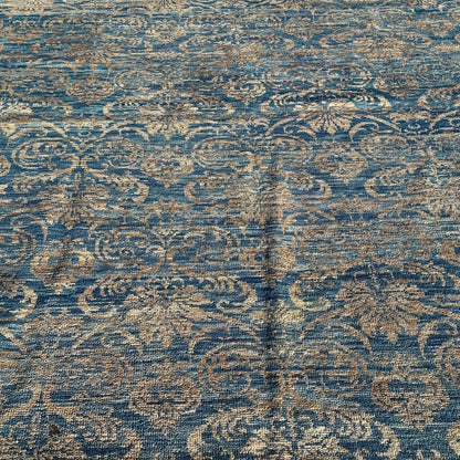 Pakistan Peshawar Oriental Hand-Knotted Wool Rug Geometric Florial Pattern w/ Blues & Beige 10x14