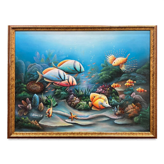 Florida Tropical Ocean Fish Underwater Reef Seascape Oil Painting by: C. Benolt 42"x52"