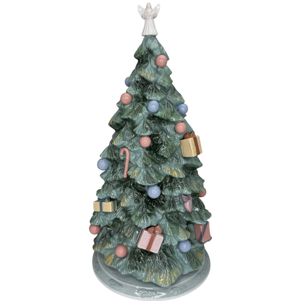 Vintage Lladro "O Christmas Tree" Hand-painted Porcelain Christmas Tree Figurine #6670 6Wx12.5H Box Included