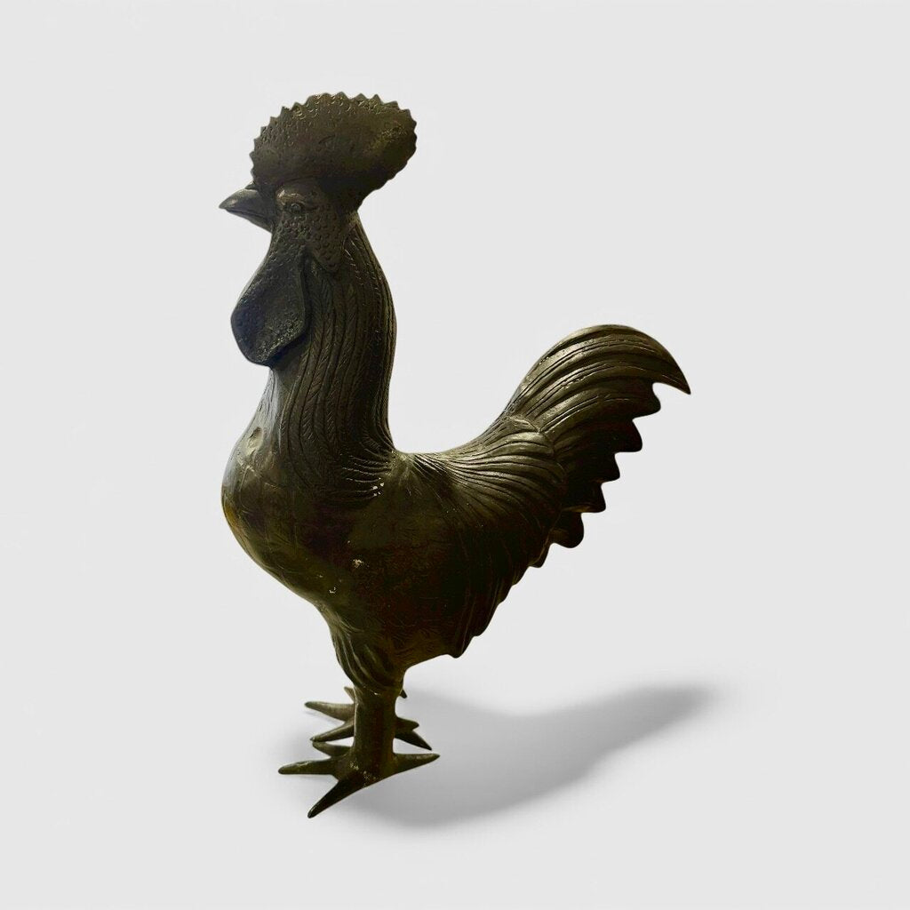 Antique Standing Bronze Rooster Statue 12Lx4Wx17H
