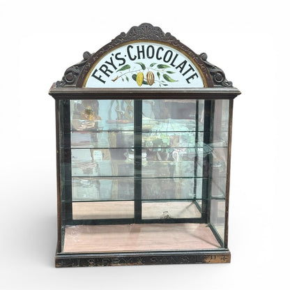 J. S. Fry & Sons Ltd Antique Fry's Chocolate Store Display Cabinet w/ Two Glass Shelves & Sliding Mirrored Doors 28Lx15Wx36H