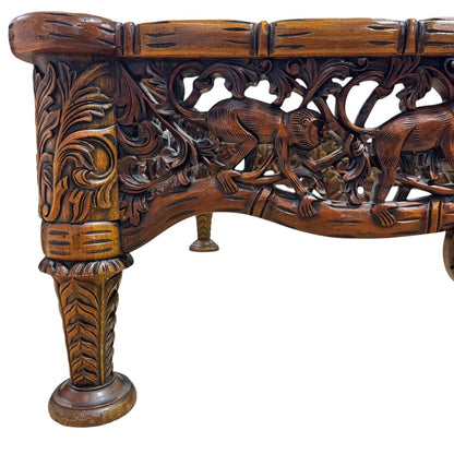 Tropical Hand Carved Monkeys Solid Wood Coffee Table w/ New Glass 41Lx41Wx16H by: Notables Handcrafted Furniture