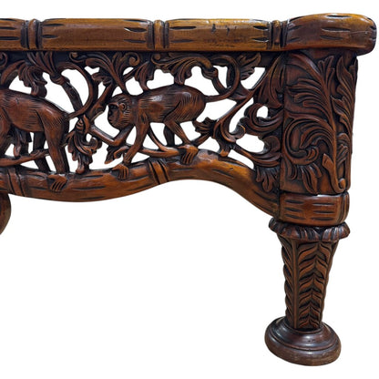 Tropical Hand Carved Monkeys Solid Wood Coffee Table w/ New Glass 41Lx41Wx16H by: Notables Handcrafted Furniture