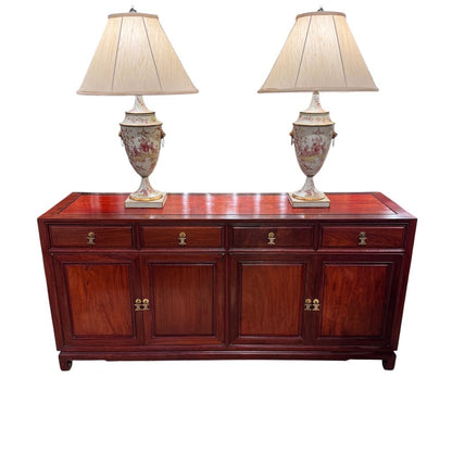 Vintage Oriental Rosewood Buffet w Brass Handles 66x19x32