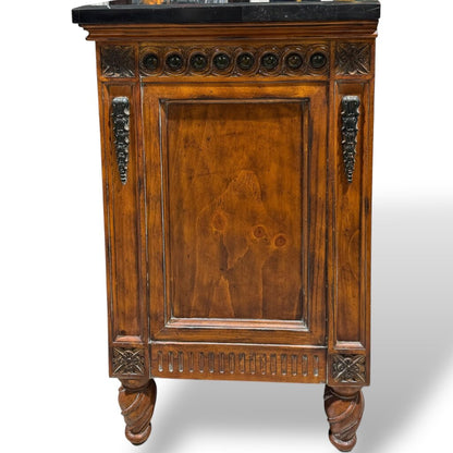 Carved Wood Two-Drawer Chest / Console / Nightstand w/ Black Marble Top 48Lx20Wx35H