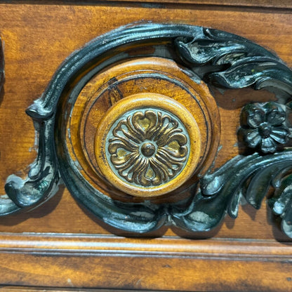 Carved Wood Two-Drawer Chest / Console / Nightstand w/ Black Marble Top 48Lx20Wx35H