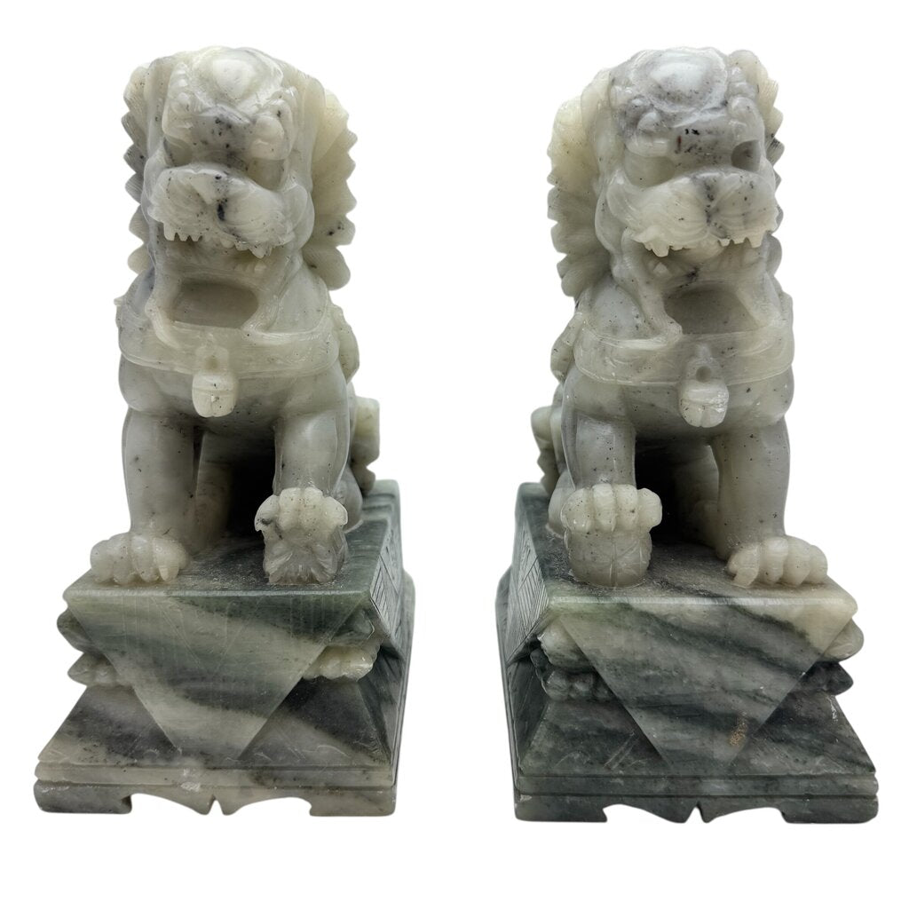 Pair Of Vintage Oriental Dog Bookend Statues Chinese Soapstone Dog of Fo, Victorian 5Lx3.25Wx7H