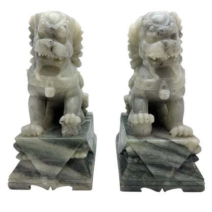 Pair Of Vintage Oriental Dog Bookend Statues Chinese Soapstone Dog of Fo, Victorian 5Lx3.25Wx7H