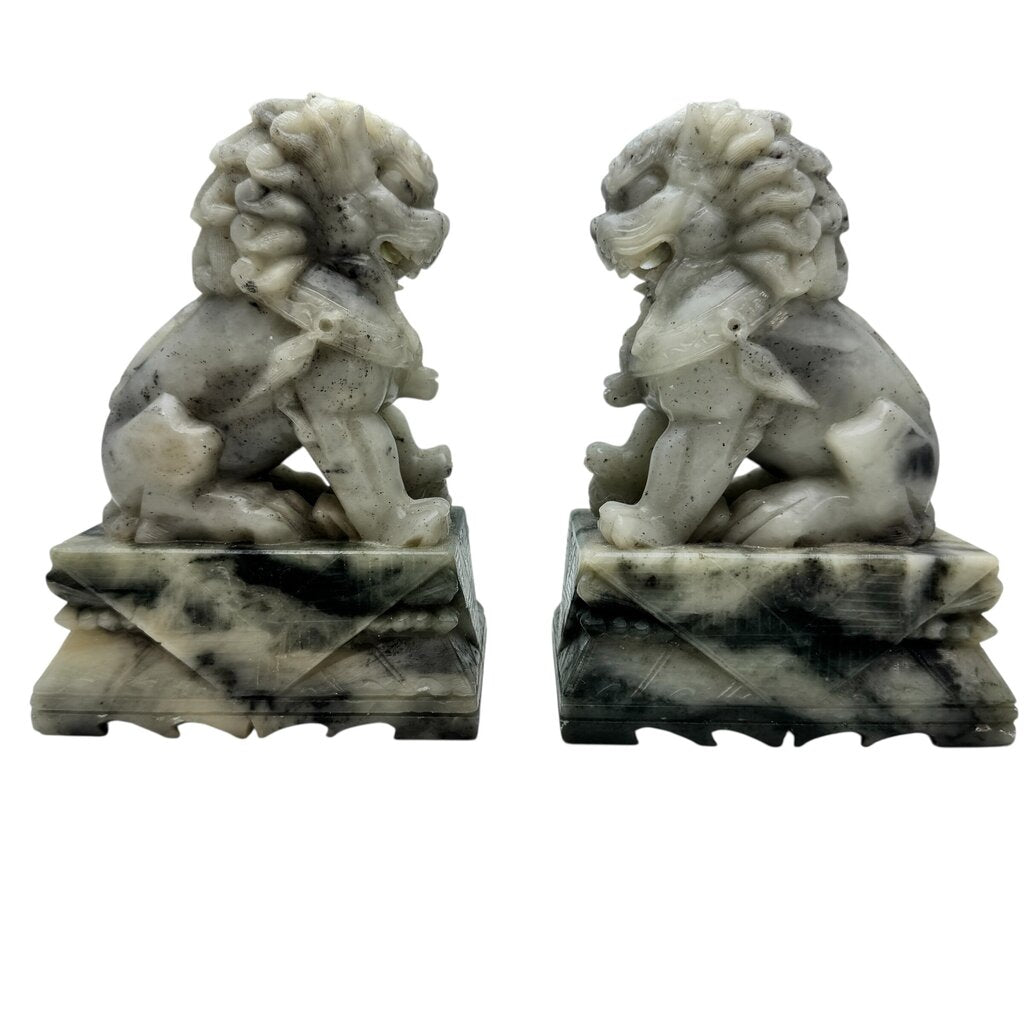 Pair Of Vintage Oriental Dog Bookend Statues Chinese Soapstone Dog of Fo, Victorian 5Lx3.25Wx7H