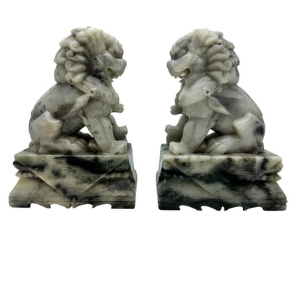 Pair Of Vintage Oriental Dog Bookend Statues Chinese Soapstone Dog of Fo, Victorian 5Lx3.25Wx7H
