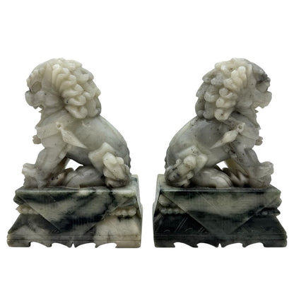 Pair Of Vintage Oriental Dog Bookend Statues Chinese Soapstone Dog of Fo, Victorian 5Lx3.25Wx7H