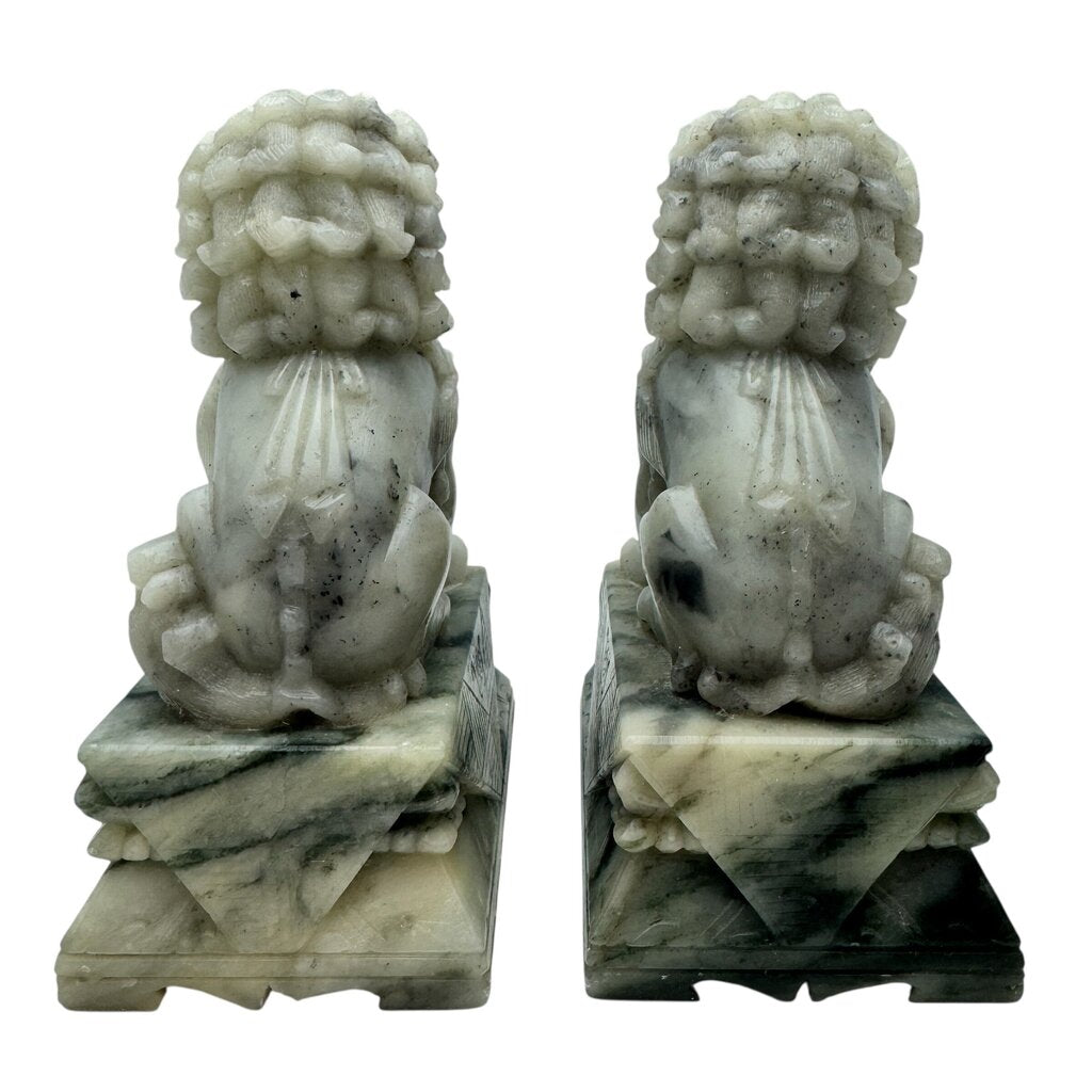 Pair Of Vintage Oriental Dog Bookend Statues Chinese Soapstone Dog of Fo, Victorian 5Lx3.25Wx7H