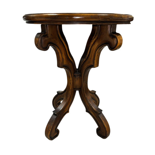 Solid Wood Hand-Crafted Inlay Motif Round Pedestal Table Labeled: EL Progreso Muebles 26Wx32H