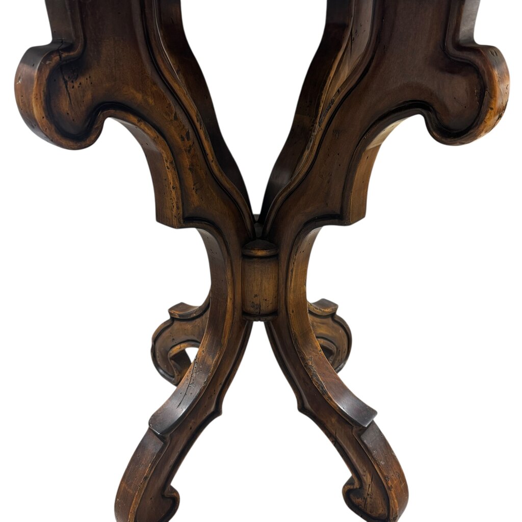 Solid Wood Hand-Crafted Inlay Motif Round Pedestal Table Labeled: EL Progreso Muebles 26Wx32H