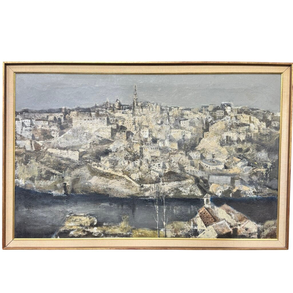Madrid, Spain Cityscape MCM Oil Painting on Canvas by: Jose Beulas (Spanish 1921-2017) 49Lx32H