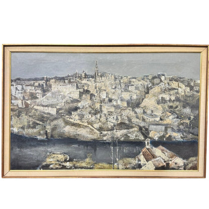 Madrid, Spain Cityscape MCM Oil Painting on Canvas by: Jose Beulas (Spanish 1921-2017) 49Lx32H