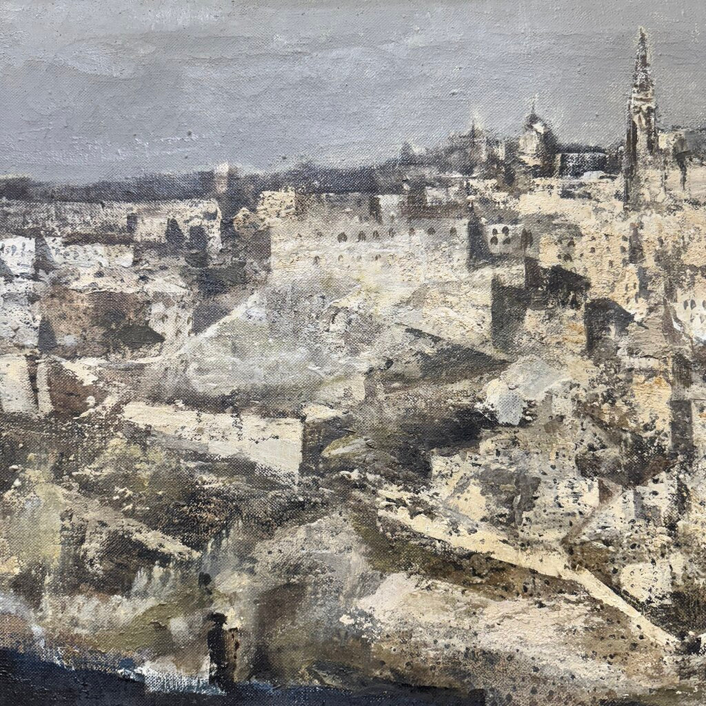 Madrid, Spain Cityscape MCM Oil Painting on Canvas by: Jose Beulas (Spanish 1921-2017) 49Lx32H