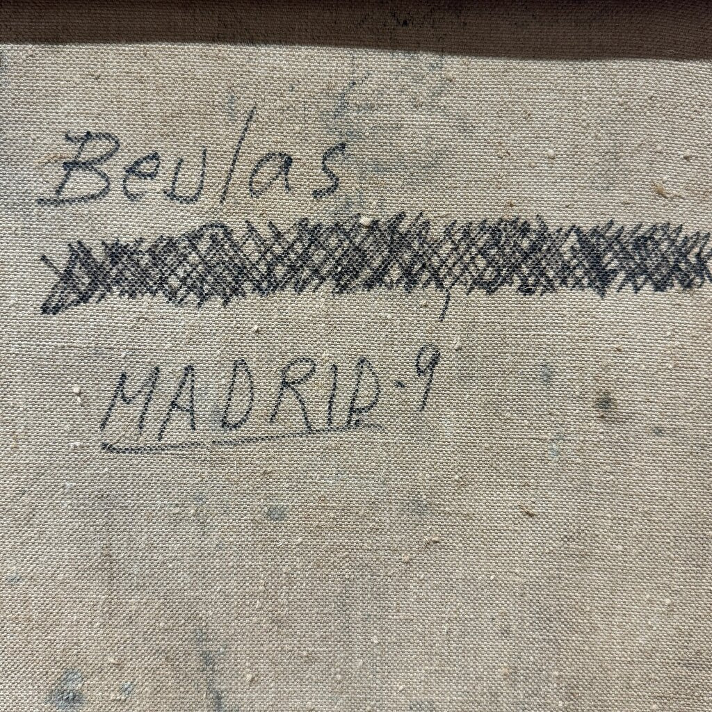 Madrid, Spain Cityscape MCM Oil Painting on Canvas by: Jose Beulas (Spanish 1921-2017) 49Lx32H