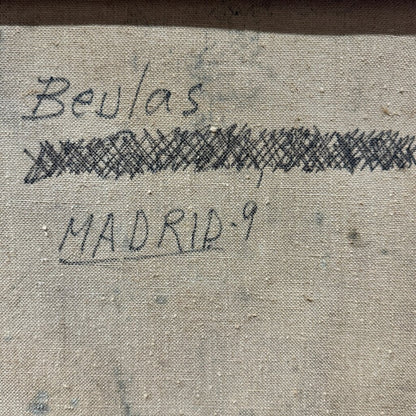 Madrid, Spain Cityscape MCM Oil Painting on Canvas by: Jose Beulas (Spanish 1921-2017) 49Lx32H