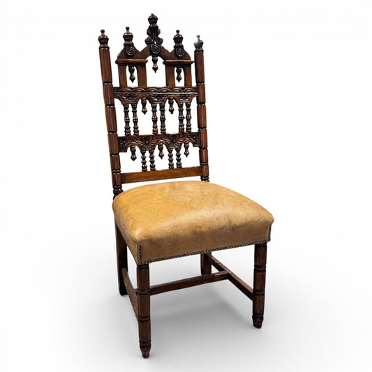 Handcarved Wooden Chair w/ Leather Upholstery 19Lx21Wx50H