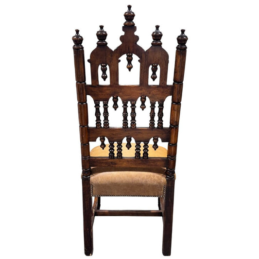 Handcarved Wooden Chair w/ Leather Upholstery 19Lx21Wx50H