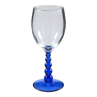 Handblown Metropolis Blue Wine Glasses w/ Hobnail Stems (set of 6)