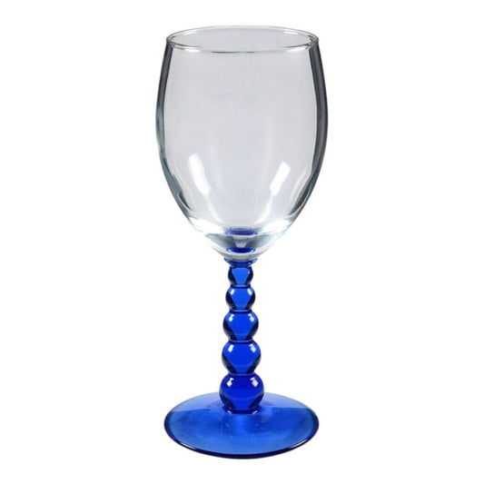 Handblown Metropolis Blue Wine Glasses w/ Hobnail Stems (set of 6)