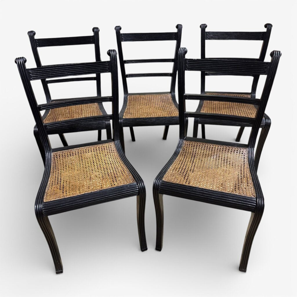 Black Regency Style Caned Mahogany Dining Chairs Set of 5 19Lx18Wx38H