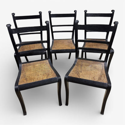Black Regency Style Caned Mahogany Dining Chairs Set of 5 19Lx18Wx38H
