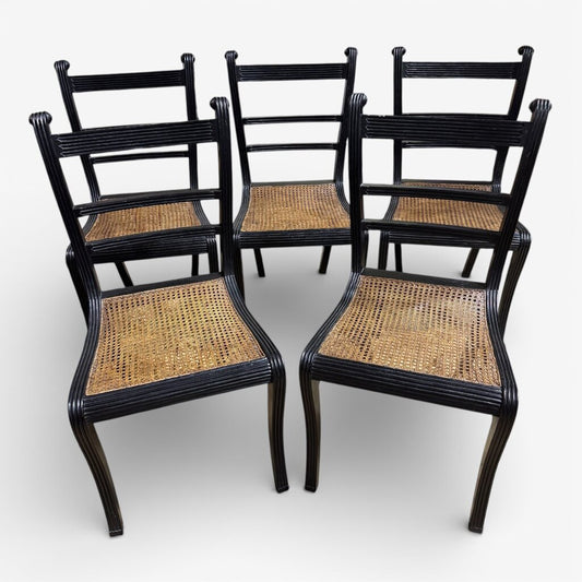 Black Regency Style Caned Mahogany Dining Chairs Set of 5 19Lx18Wx38H