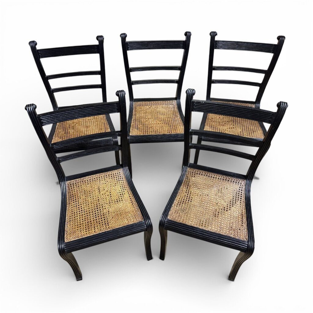 Black Regency Style Caned Mahogany Dining Chairs Set of 5 19Lx18Wx38H
