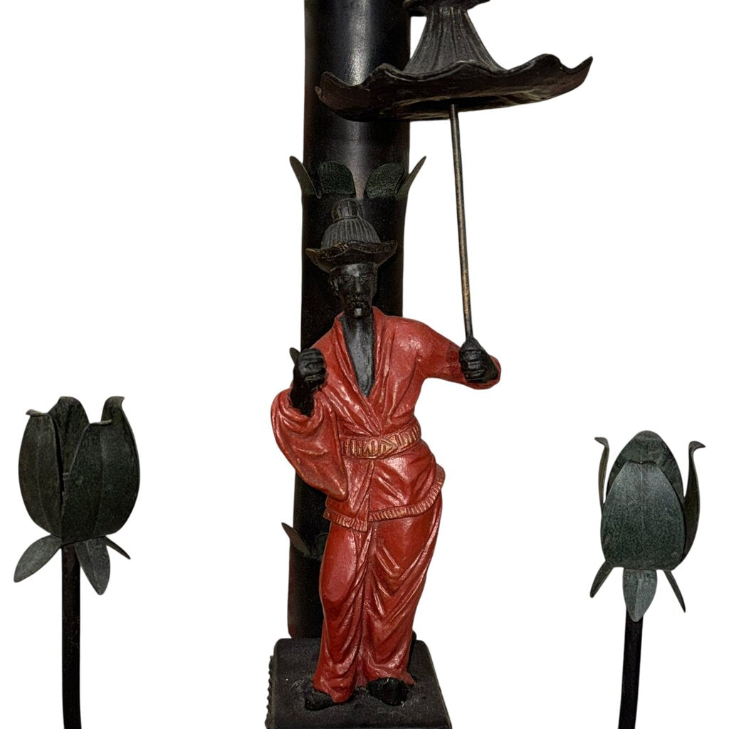 Pair of Iron Chinoiserie Figural and Palm Sconces 15Lx8Wx30H