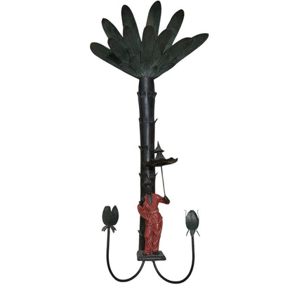 Pair of Iron Chinoiserie Figural and Palm Sconces 15Lx8Wx30H