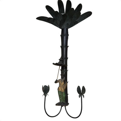 Pair of Iron Chinoiserie Figural and Palm Sconces 15Lx8Wx30H