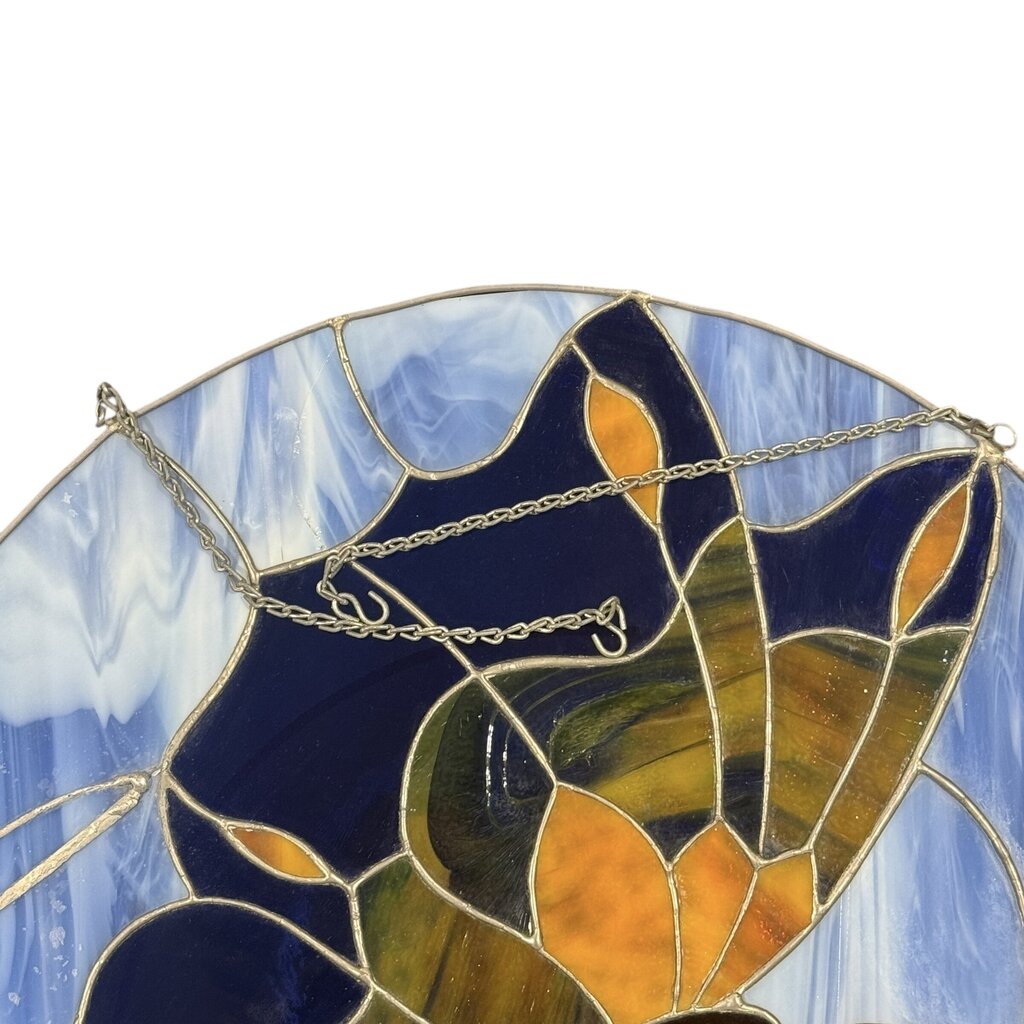 18" Round Butterfly Stained Glass Hanging w/ Chains