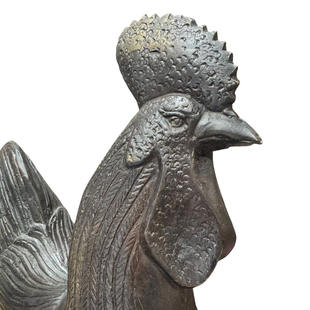 Antique Standing Bronze Rooster Statue 12Lx4Wx17H