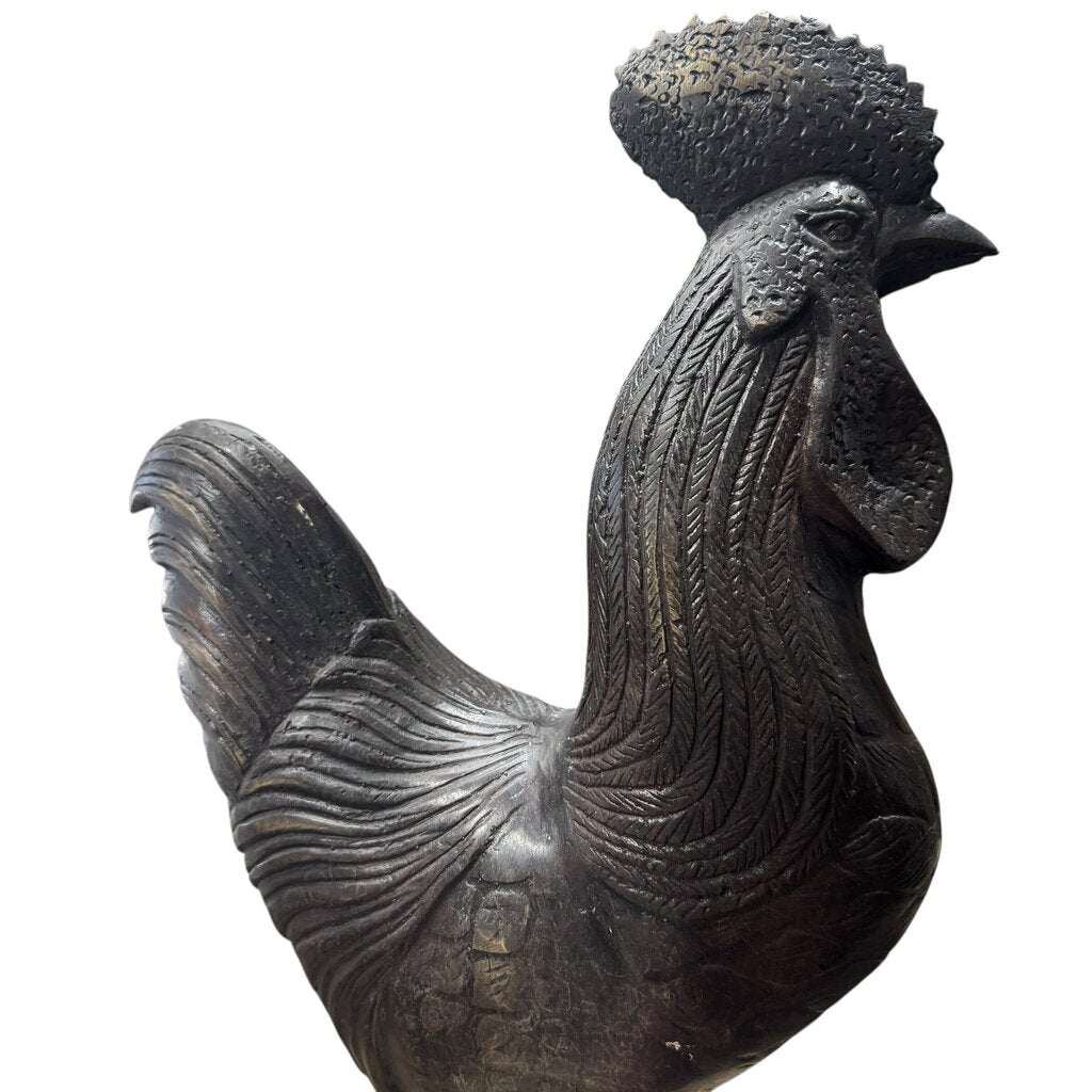 Antique Standing Bronze Rooster Statue 12Lx4Wx17H