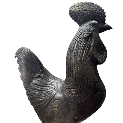 Antique Standing Bronze Rooster Statue 12Lx4Wx17H