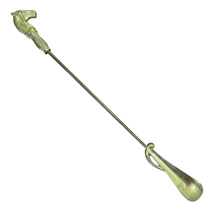 Vintage Solid Brass Shoehorn w/ Horse Head Handle 20" Long