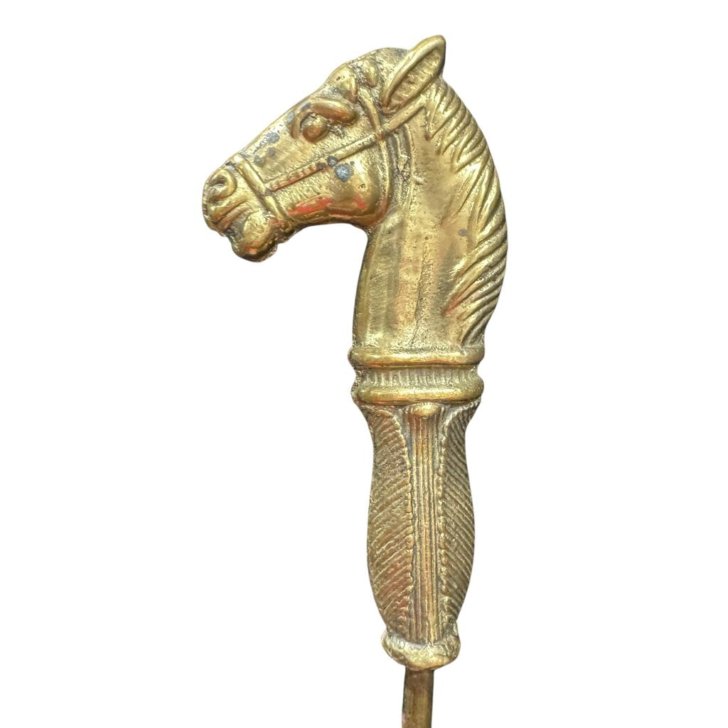 Vintage Solid Brass Shoehorn w/ Horse Head Handle 20" Long