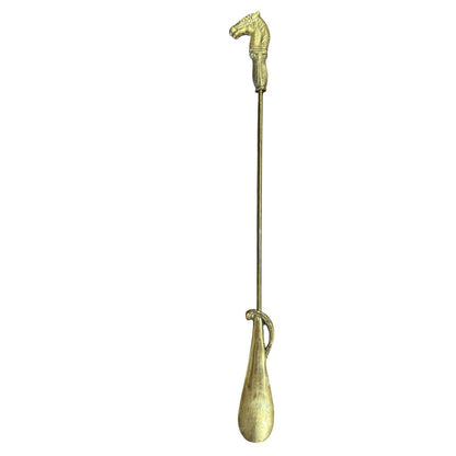 Vintage Solid Brass Shoehorn w/ Horse Head Handle 20" Long