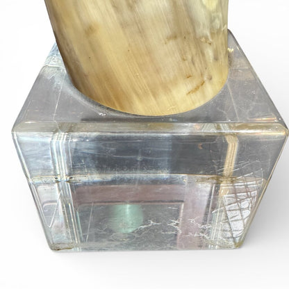 Pair of Large Vintage Steer Horns Mounted in Lucite Cube Bases 35' Tall