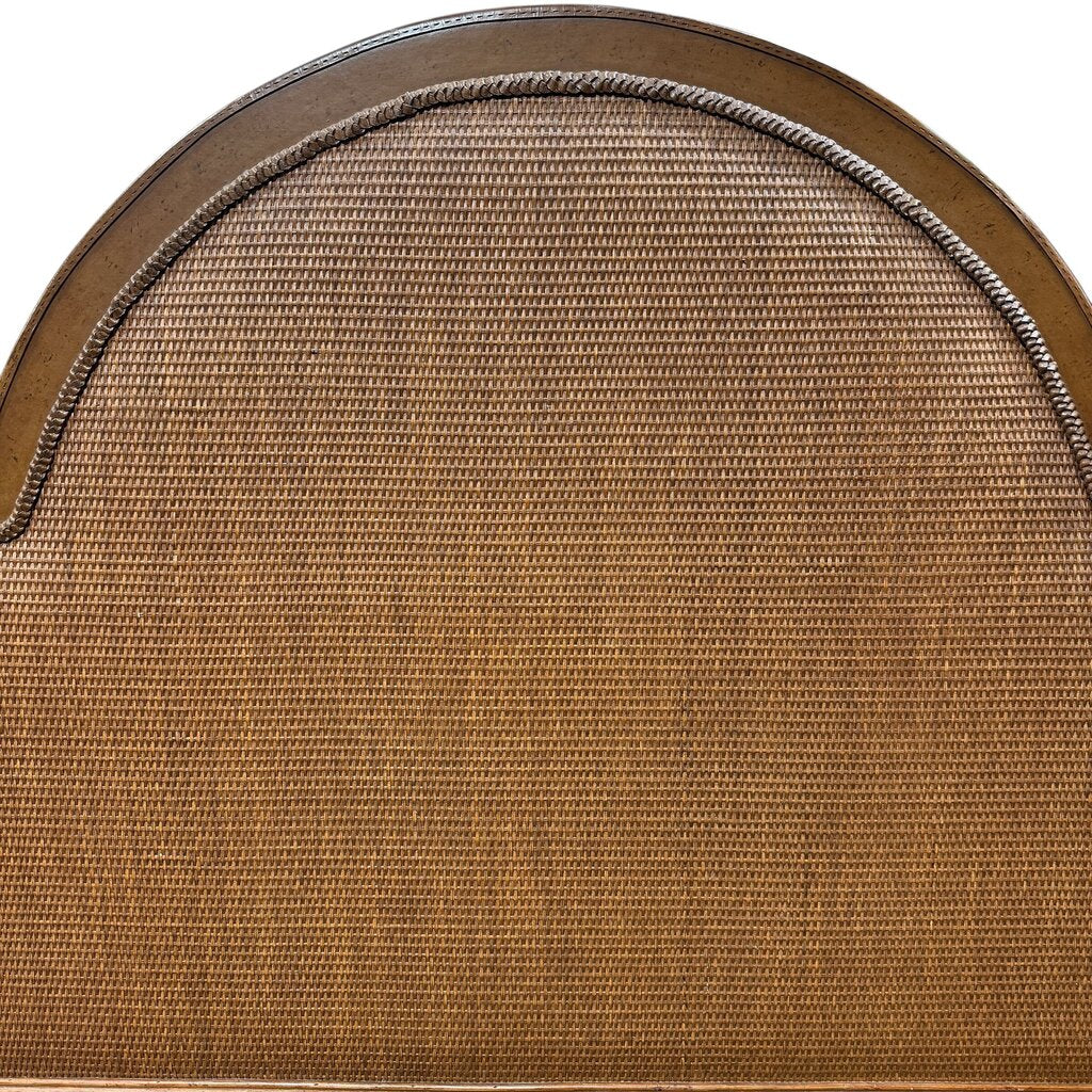 Tommy Bahama King Wood & Woven Rattan Headboard w/ Leather Stitching & Pineapple Finials 82Lx65H