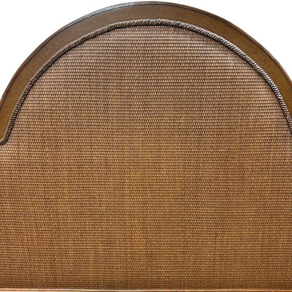 Tommy Bahama King Wood & Woven Rattan Headboard w/ Leather Stitching & Pineapple Finials 82Lx65H