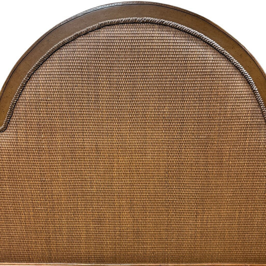Tommy Bahama King Wood & Woven Rattan Headboard w/ Leather Stitching & Pineapple Finials 82Lx65H
