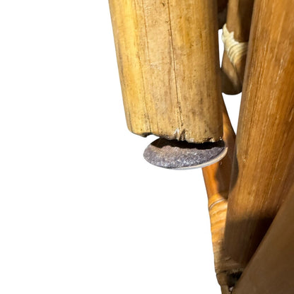 Set of 3 MCM Natural Bamboo Rattan Nesting Tables w/ Textured Glass Tops 25Lx17Wx22H