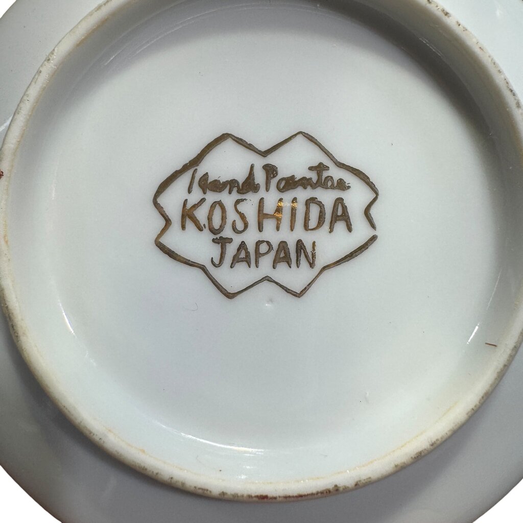 Rare Koshida Satsuma Japanese Meiji Thousand Flowers Tea / Coffee Set w/ Hidden Geisha in 4 Demitasse Cups & Saucers 24K Gold & Porcelain