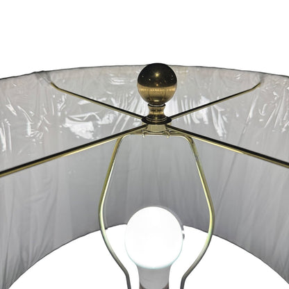 Vintage Celadon Blue Ethan Allen Porcelain Hollywood Regency Lamp w/ Brass Base. New Pleated Shade 35" tall