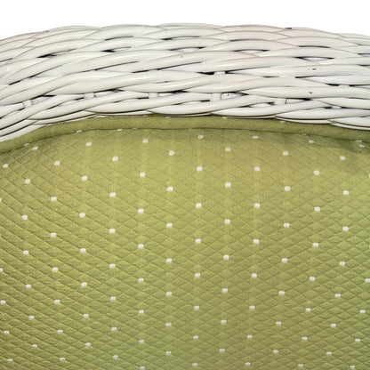 White Woven Rattan King Panel Headboard w/ Green Upholstered Center