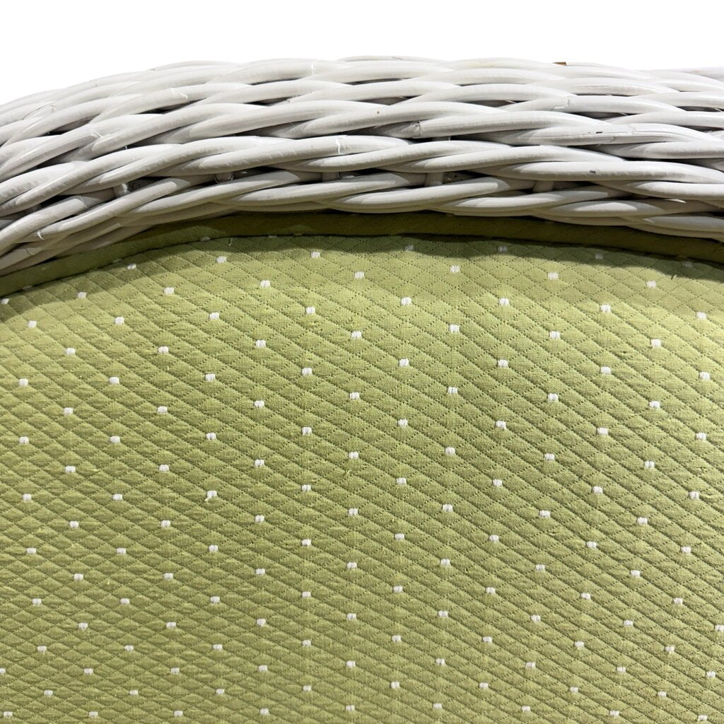 White Woven Rattan King Panel Headboard w/ Green Upholstered Center